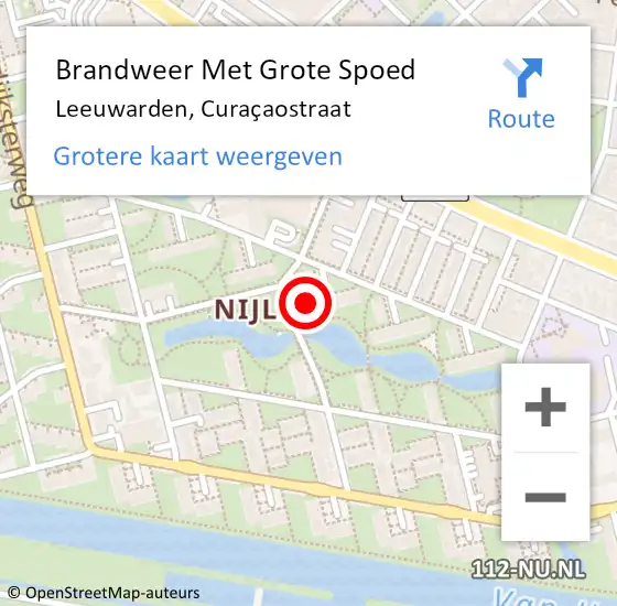 Locatie op kaart van de 112 melding: Brandweer Met Grote Spoed Naar Leeuwarden, Curaçaostraat op 25 april 2024 07:14