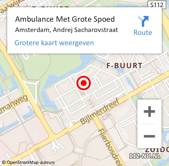 Locatie op kaart van de 112 melding: Ambulance Met Grote Spoed Naar Amsterdam, Andrej Sacharovstraat op 25 april 2024 07:50
