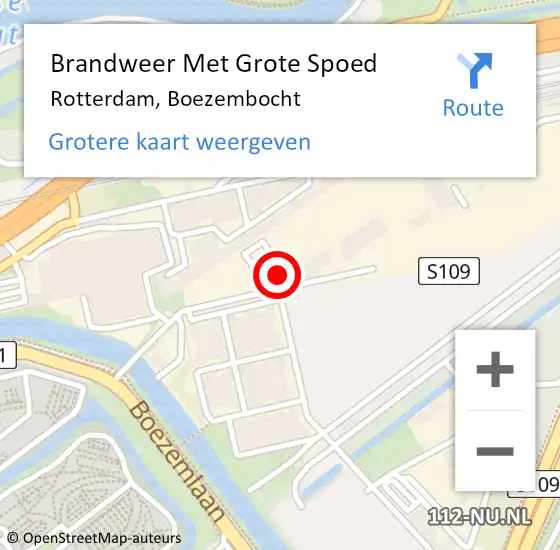 Locatie op kaart van de 112 melding: Brandweer Met Grote Spoed Naar Rotterdam, Boezembocht op 25 april 2024 08:03