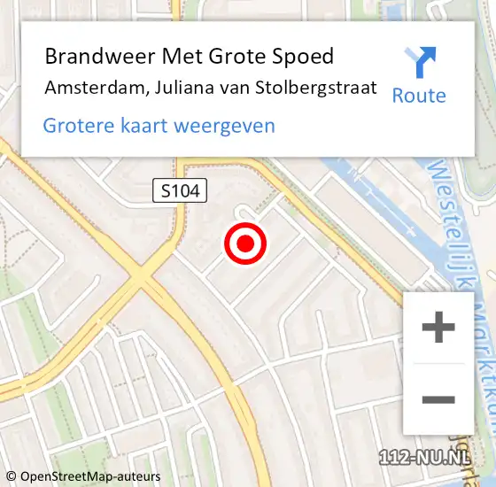 Locatie op kaart van de 112 melding: Brandweer Met Grote Spoed Naar Amsterdam, Juliana van Stolbergstraat op 25 april 2024 08:09
