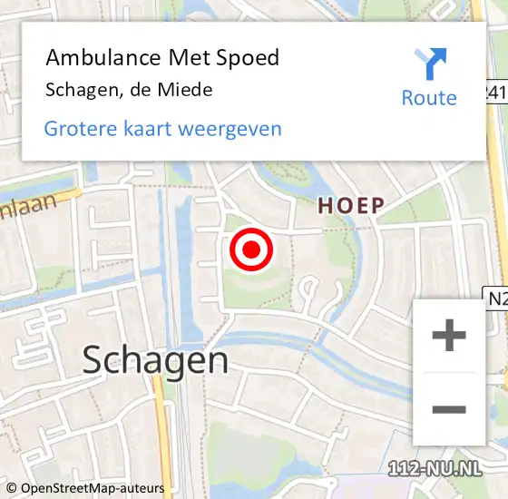 Locatie op kaart van de 112 melding: Ambulance Met Spoed Naar Schagen, de Miede op 25 april 2024 09:13