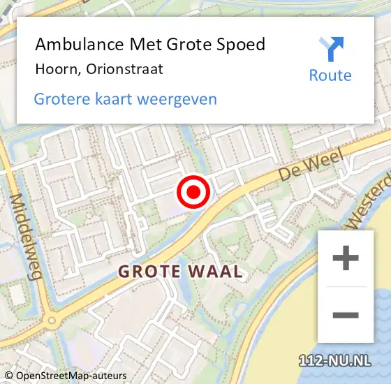 Locatie op kaart van de 112 melding: Ambulance Met Grote Spoed Naar Hoorn, Orionstraat op 25 april 2024 09:15
