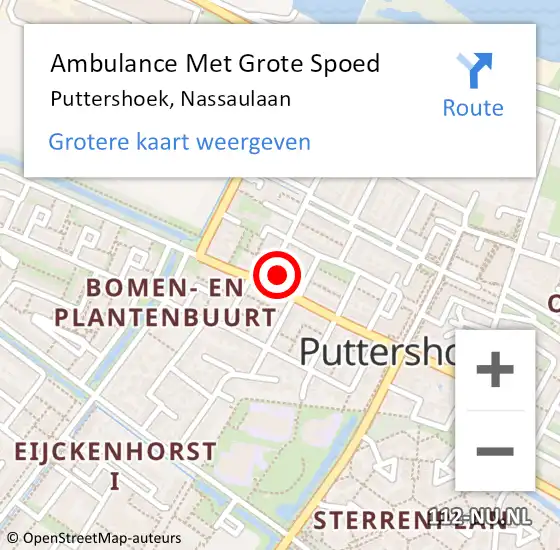 Locatie op kaart van de 112 melding: Ambulance Met Grote Spoed Naar Puttershoek, Nassaulaan op 25 april 2024 09:22