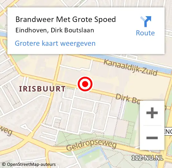 Locatie op kaart van de 112 melding: Brandweer Met Grote Spoed Naar Eindhoven, Dirk Boutslaan op 25 april 2024 09:28