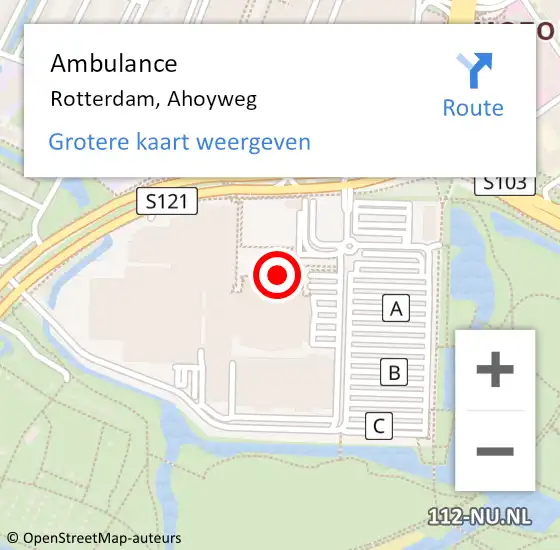 Locatie op kaart van de 112 melding: Ambulance Rotterdam, Ahoyweg op 25 april 2024 09:30