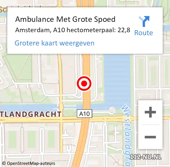 Locatie op kaart van de 112 melding: Ambulance Met Grote Spoed Naar Amsterdam, A10 hectometerpaal: 22,8 op 25 april 2024 09:36