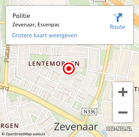 Locatie op kaart van de 112 melding: Politie Zevenaar, Essenpas op 25 april 2024 09:43