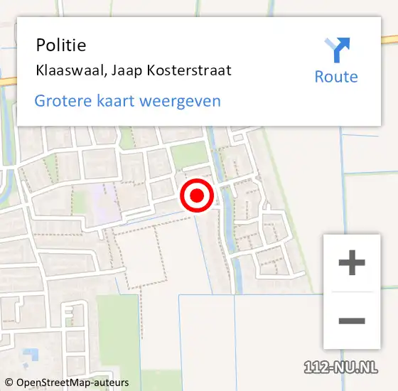 Locatie op kaart van de 112 melding: Politie Klaaswaal, Jaap Kosterstraat op 25 april 2024 10:02