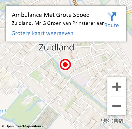 Locatie op kaart van de 112 melding: Ambulance Met Grote Spoed Naar Zuidland, Mr G Groen van Prinstererlaan op 25 april 2024 10:06