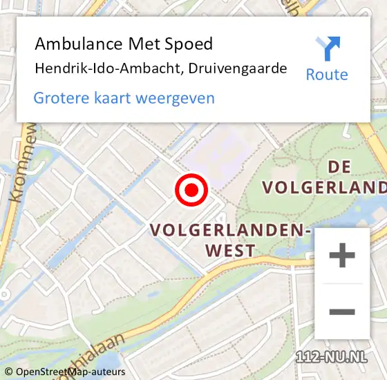 Locatie op kaart van de 112 melding: Ambulance Met Spoed Naar Hendrik-Ido-Ambacht, Druivengaarde op 25 april 2024 10:08