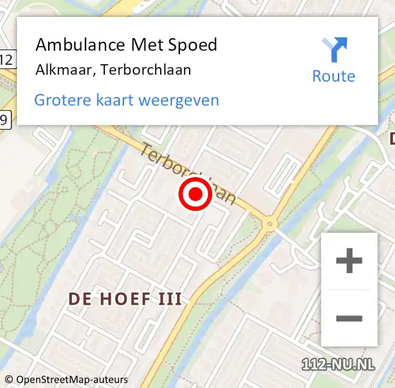 Locatie op kaart van de 112 melding: Ambulance Met Spoed Naar Alkmaar, Terborchlaan op 25 april 2024 10:12