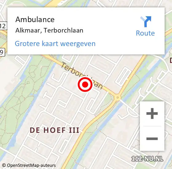 Locatie op kaart van de 112 melding: Ambulance Alkmaar, Terborchlaan op 25 april 2024 10:12