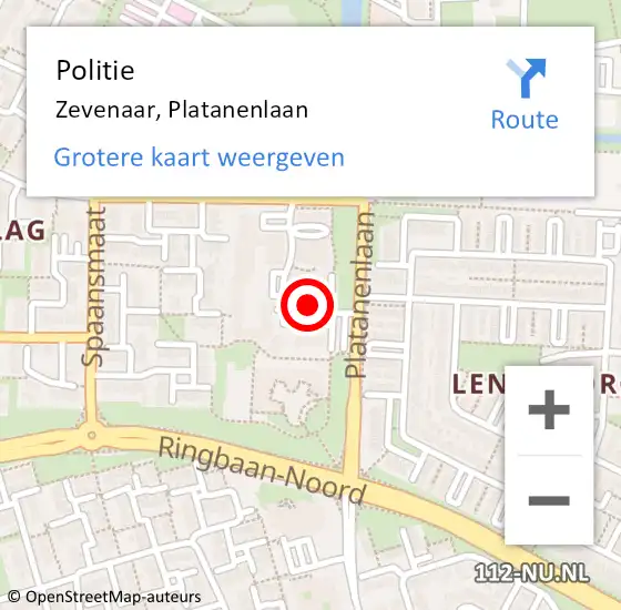 Locatie op kaart van de 112 melding: Politie Zevenaar, Platanenlaan op 25 april 2024 10:17