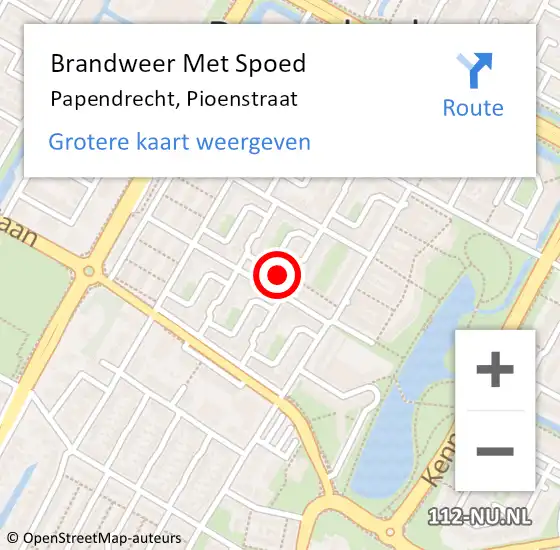 Locatie op kaart van de 112 melding: Brandweer Met Spoed Naar Papendrecht, Pioenstraat op 25 april 2024 10:20