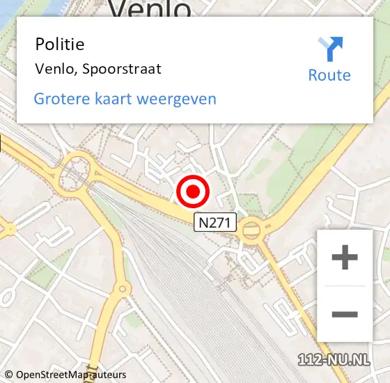 Locatie op kaart van de 112 melding: Politie Venlo, Spoorstraat op 25 april 2024 10:20