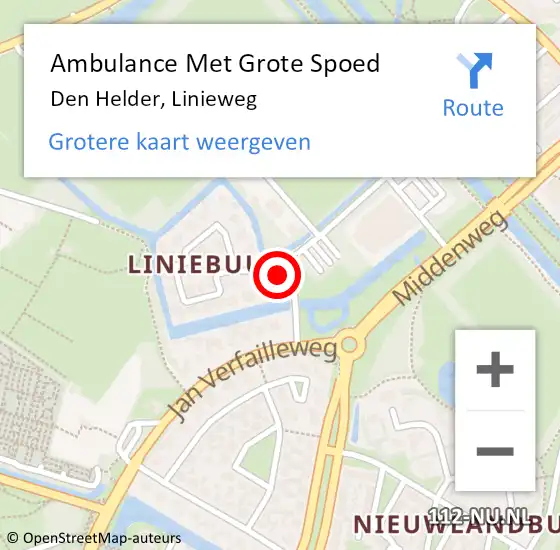 Locatie op kaart van de 112 melding: Ambulance Met Grote Spoed Naar Den Helder, Linieweg op 25 april 2024 10:25