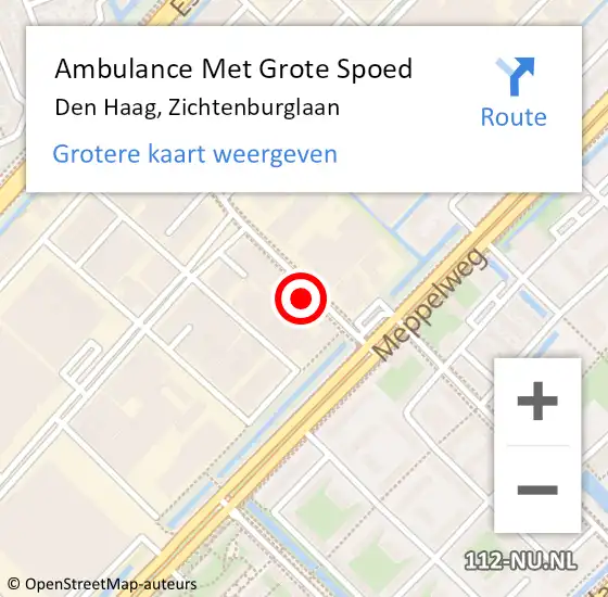 Locatie op kaart van de 112 melding: Ambulance Met Grote Spoed Naar Den Haag, Zichtenburglaan op 25 april 2024 10:49