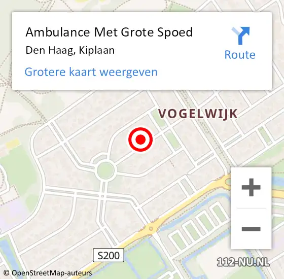 Locatie op kaart van de 112 melding: Ambulance Met Grote Spoed Naar Den Haag, Kiplaan op 25 april 2024 10:54