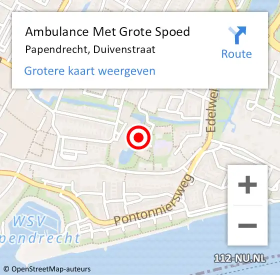 Locatie op kaart van de 112 melding: Ambulance Met Grote Spoed Naar Papendrecht, Duivenstraat op 25 april 2024 10:59