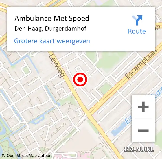 Locatie op kaart van de 112 melding: Ambulance Met Spoed Naar Den Haag, Durgerdamhof op 25 april 2024 10:59