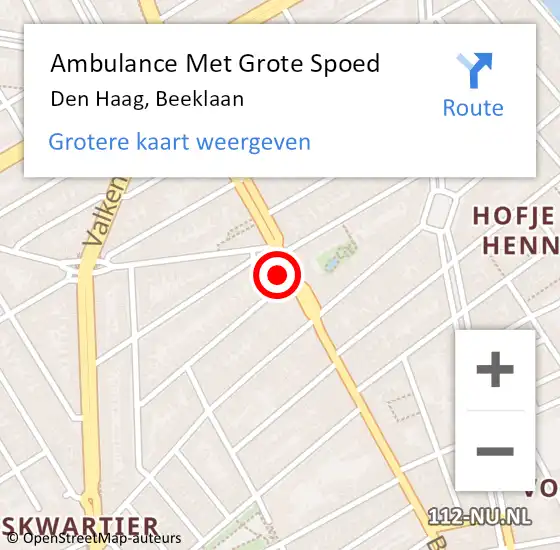 Locatie op kaart van de 112 melding: Ambulance Met Grote Spoed Naar Den Haag, Beeklaan op 25 april 2024 11:24