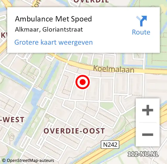 Locatie op kaart van de 112 melding: Ambulance Met Spoed Naar Alkmaar, Gloriantstraat op 25 april 2024 11:29
