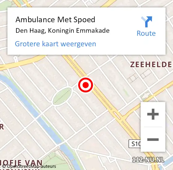 Locatie op kaart van de 112 melding: Ambulance Met Spoed Naar Den Haag, Koningin Emmakade op 25 april 2024 11:43