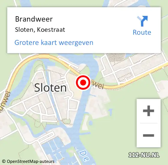Locatie op kaart van de 112 melding: Brandweer Sloten, Koestraat op 25 april 2024 11:47