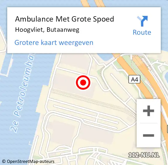 Locatie op kaart van de 112 melding: Ambulance Met Grote Spoed Naar Hoogvliet, Butaanweg op 25 april 2024 11:49