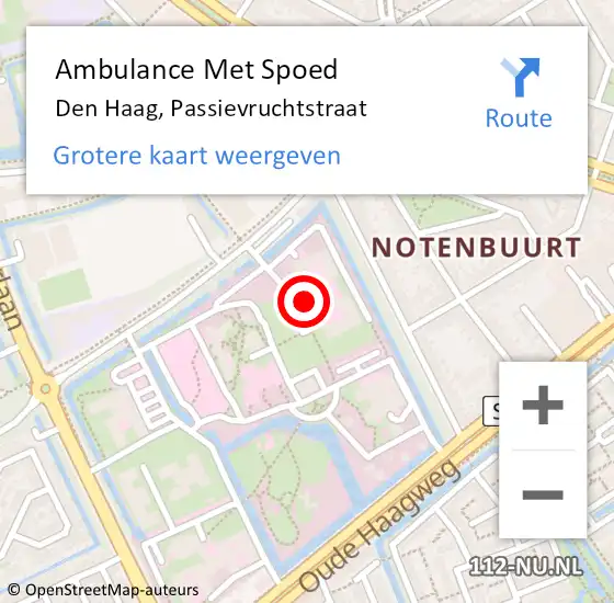 Locatie op kaart van de 112 melding: Ambulance Met Spoed Naar Den Haag, Passievruchtstraat op 25 april 2024 11:52