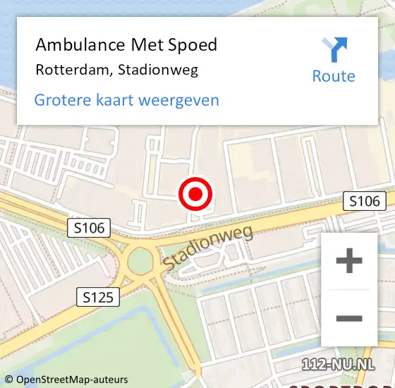 Locatie op kaart van de 112 melding: Ambulance Met Spoed Naar Rotterdam, Stadionweg op 25 april 2024 11:53