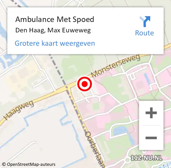 Locatie op kaart van de 112 melding: Ambulance Met Spoed Naar Den Haag, Max Euweweg op 25 april 2024 11:53