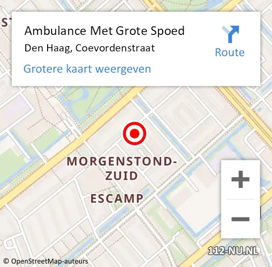Locatie op kaart van de 112 melding: Ambulance Met Grote Spoed Naar Den Haag, Coevordenstraat op 25 april 2024 11:58