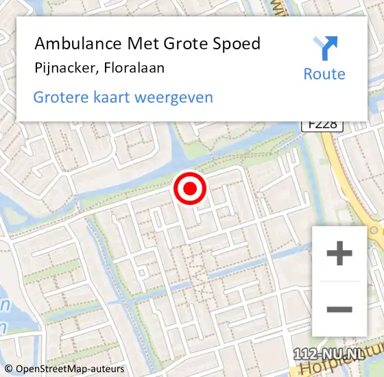 Locatie op kaart van de 112 melding: Ambulance Met Grote Spoed Naar Pijnacker, Floralaan op 25 april 2024 12:02