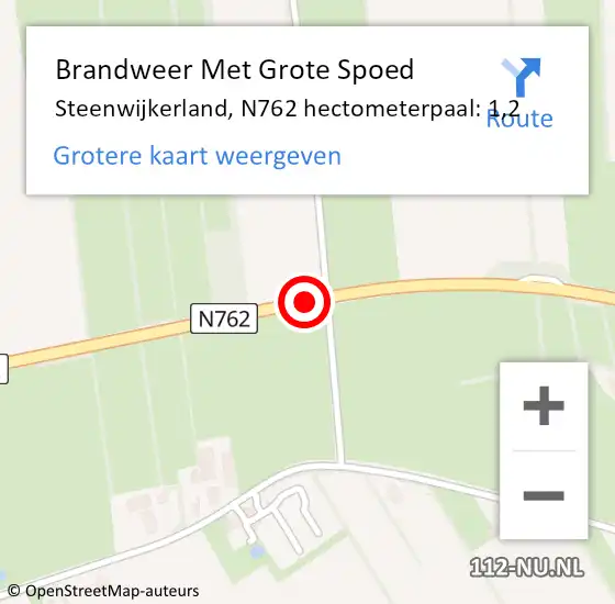 Locatie op kaart van de 112 melding: Brandweer Met Grote Spoed Naar Steenwijkerland, N762 hectometerpaal: 1,2 op 25 april 2024 12:07
