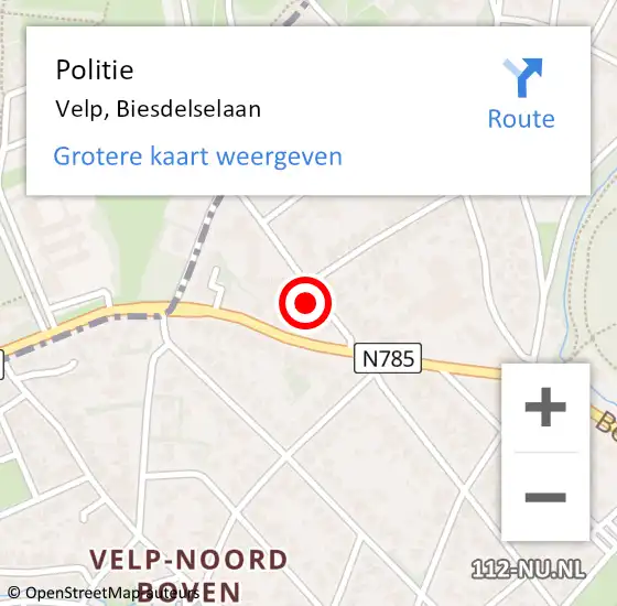 Locatie op kaart van de 112 melding: Politie Velp, Biesdelselaan op 25 april 2024 12:33