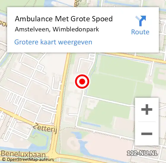Locatie op kaart van de 112 melding: Ambulance Met Grote Spoed Naar Amstelveen, Wimbledonpark op 25 april 2024 13:15