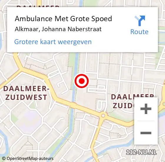 Locatie op kaart van de 112 melding: Ambulance Met Grote Spoed Naar Alkmaar, Johanna Naberstraat op 25 april 2024 13:23