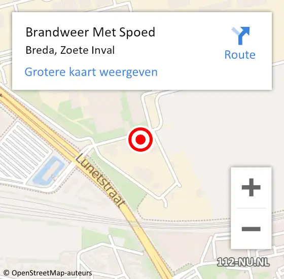 Locatie op kaart van de 112 melding: Brandweer Met Spoed Naar Breda, Zoete Inval op 25 april 2024 13:37