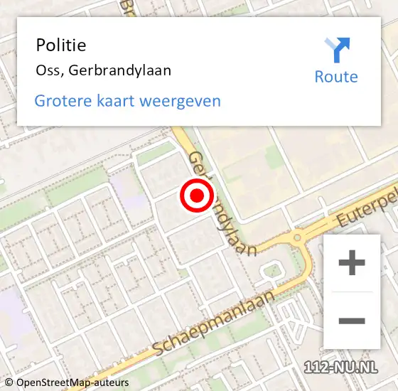 Locatie op kaart van de 112 melding: Politie Oss, Gerbrandylaan op 25 april 2024 13:40