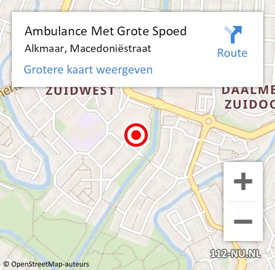Locatie op kaart van de 112 melding: Ambulance Met Grote Spoed Naar Alkmaar, Macedoniëstraat op 25 april 2024 14:18