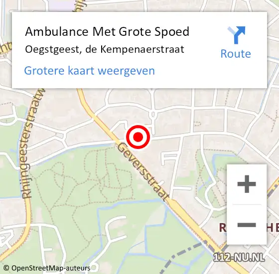 Locatie op kaart van de 112 melding: Ambulance Met Grote Spoed Naar Oegstgeest, de Kempenaerstraat op 25 april 2024 14:27