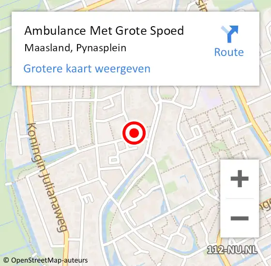 Locatie op kaart van de 112 melding: Ambulance Met Grote Spoed Naar Maasland, Pynasplein op 25 april 2024 14:33