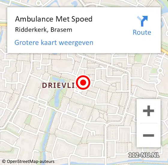 Locatie op kaart van de 112 melding: Ambulance Met Spoed Naar Ridderkerk, Brasem op 25 april 2024 14:40