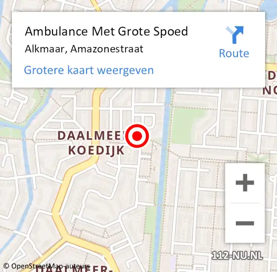 Locatie op kaart van de 112 melding: Ambulance Met Grote Spoed Naar Alkmaar, Amazonestraat op 25 april 2024 14:41