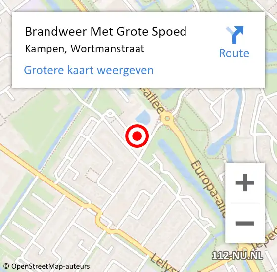 Locatie op kaart van de 112 melding: Brandweer Met Grote Spoed Naar Kampen, Wortmanstraat op 25 april 2024 14:59