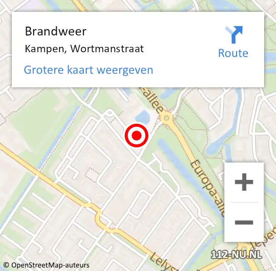 Locatie op kaart van de 112 melding: Brandweer Kampen, Wortmanstraat op 25 april 2024 15:05