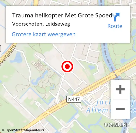 Locatie op kaart van de 112 melding: Trauma helikopter Met Grote Spoed Naar Voorschoten, Leidseweg op 25 april 2024 15:17