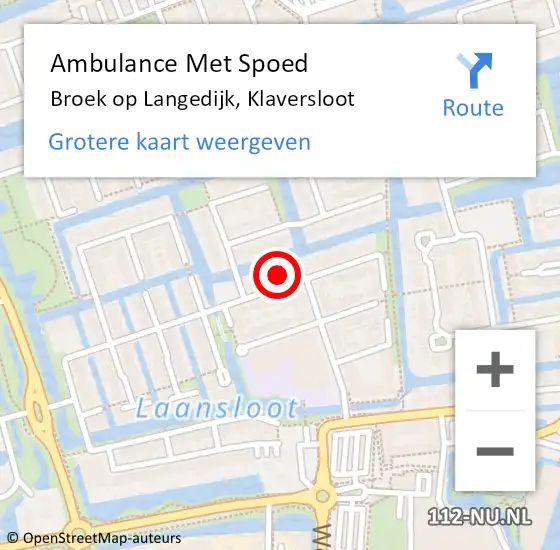 Locatie op kaart van de 112 melding: Ambulance Met Spoed Naar Broek op Langedijk, Klaversloot op 25 april 2024 15:32