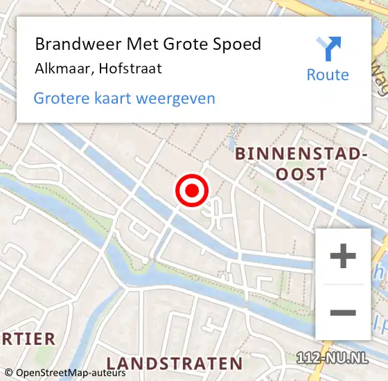 Locatie op kaart van de 112 melding: Brandweer Met Grote Spoed Naar Alkmaar, Hofstraat op 25 april 2024 15:32